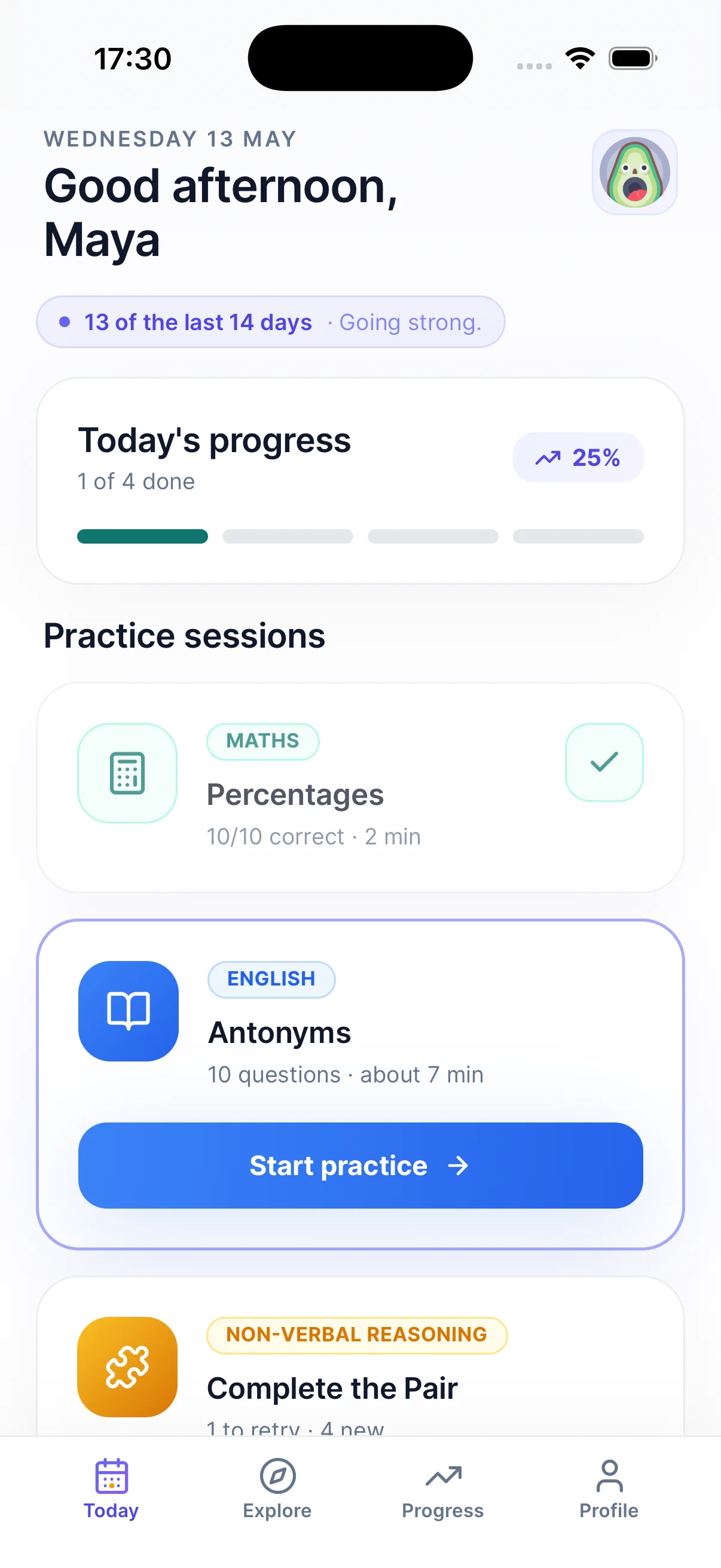 A short daily session on mobile